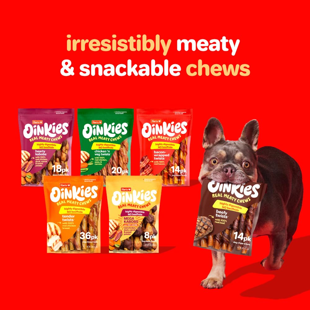 Oinkies Hearty Kabobs Rawhide‑Free Dog Treats, 18 Count