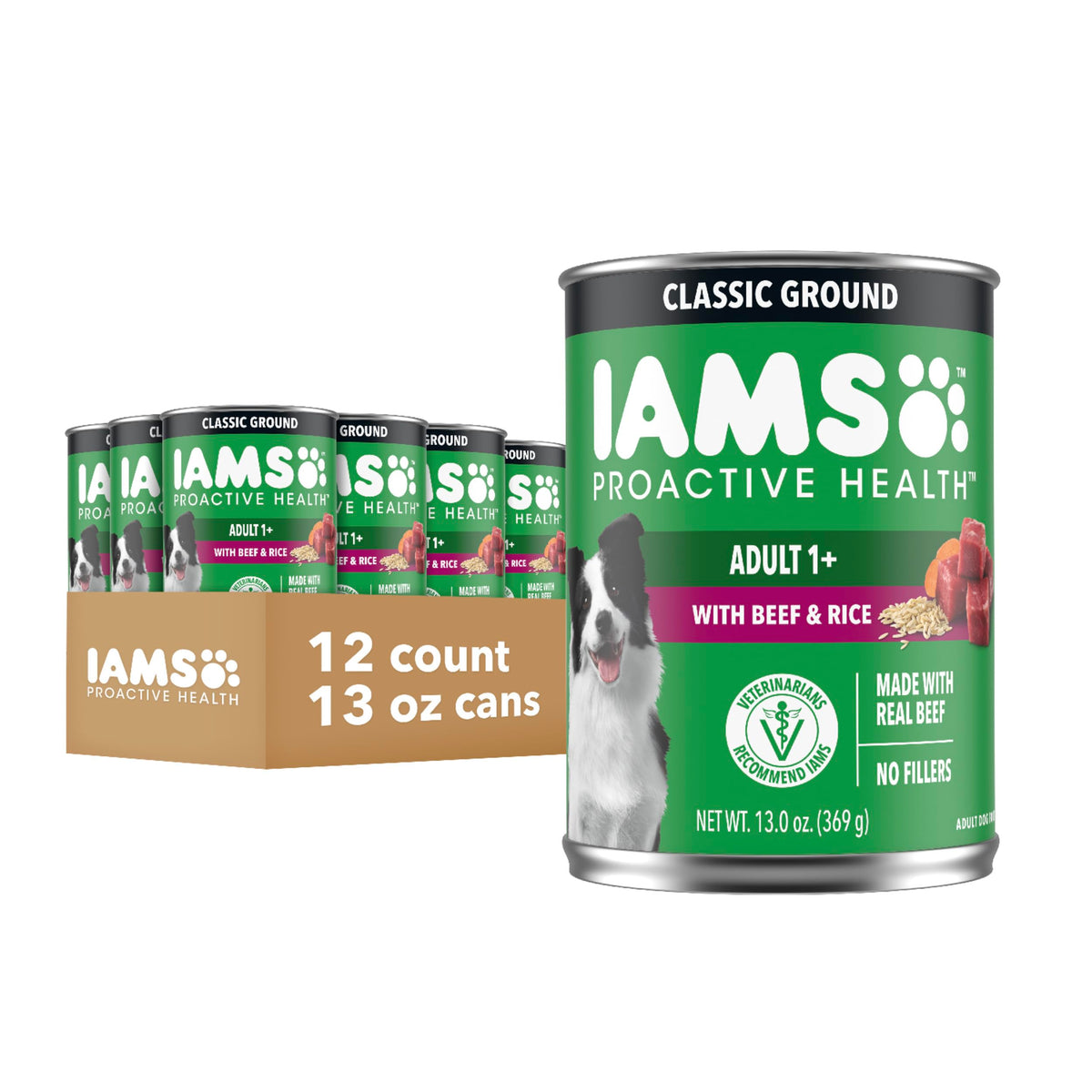 IAMS Proactive Health Ground Wet Dog Food, Lamb & Rice, 13 oz, 6-Pack | Real lamb, supports whole-body health, Omega-6 for skin & coat, no fillers or artificial flavors, 100% complete & balanced
