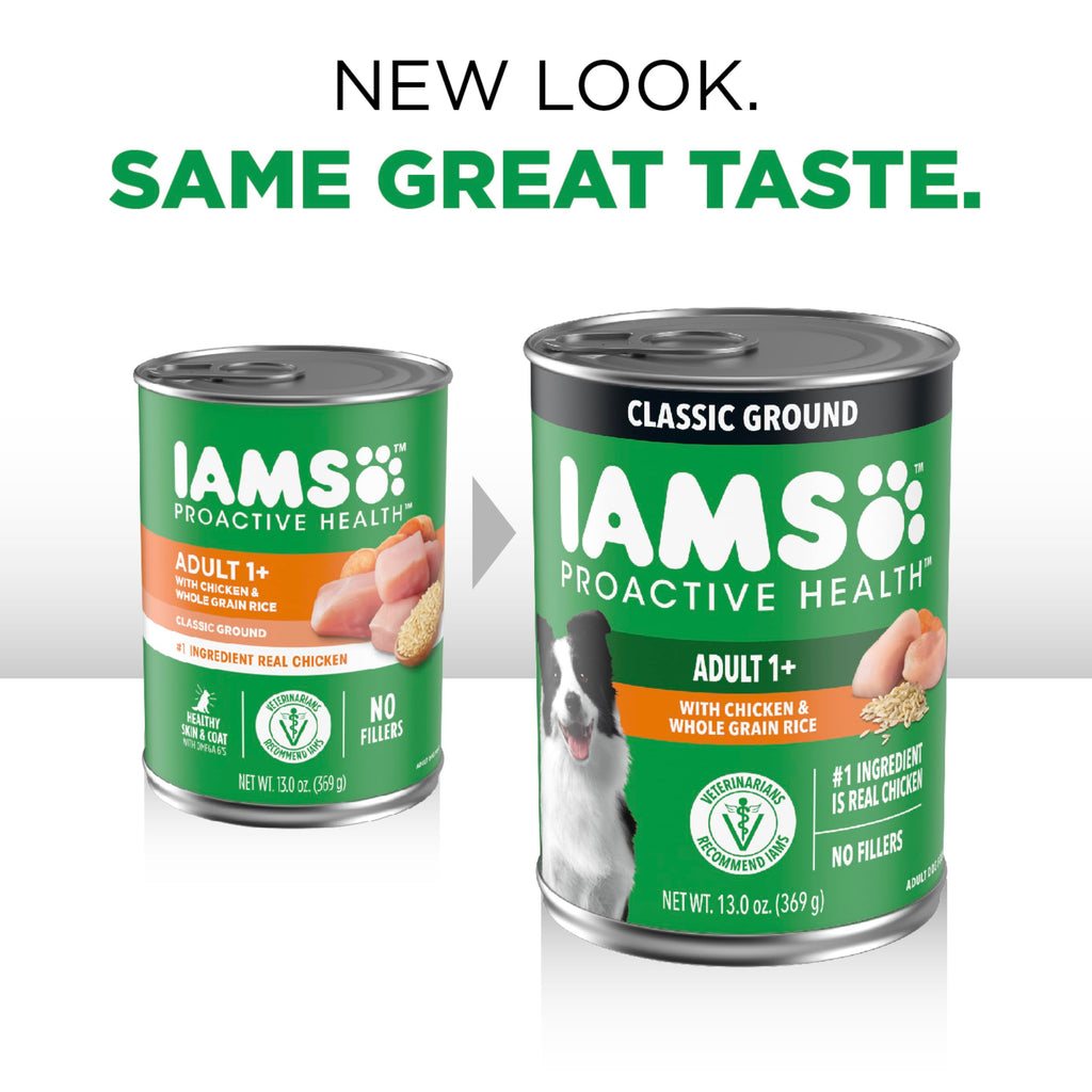 IAMS Proactive Health Ground Wet Dog Food, Lamb & Rice, 13 oz, 6-Pack | Real lamb, supports whole-body health, Omega-6 for skin & coat, no fillers or artificial flavors, 100% complete & balanced