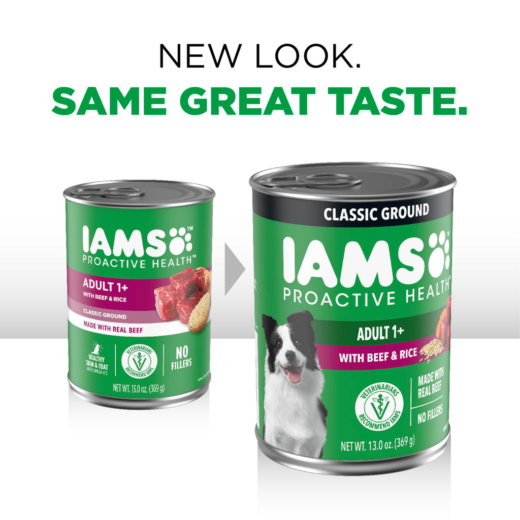 IAMS Proactive Health Ground Wet Dog Food, Lamb & Rice, 13 oz, 6-Pack | Real lamb, supports whole-body health, Omega-6 for skin & coat, no fillers or artificial flavors, 100% complete & balanced