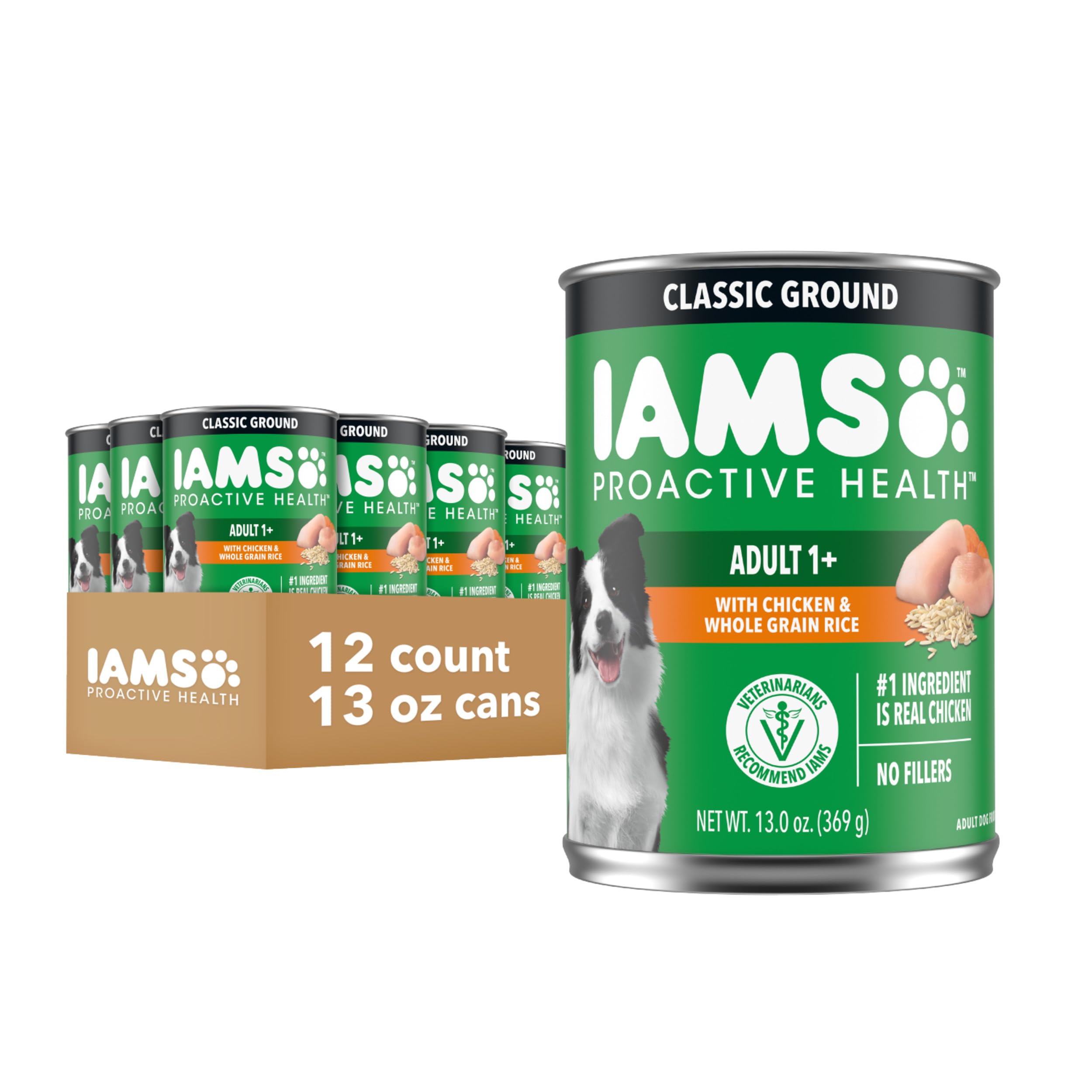 IAMS Proactive Health Ground Wet Dog Food, Lamb & Rice, 13 oz, 6-Pack | Real lamb, supports whole-body health, Omega-6 for skin & coat, no fillers or artificial flavors, 100% complete & balanced