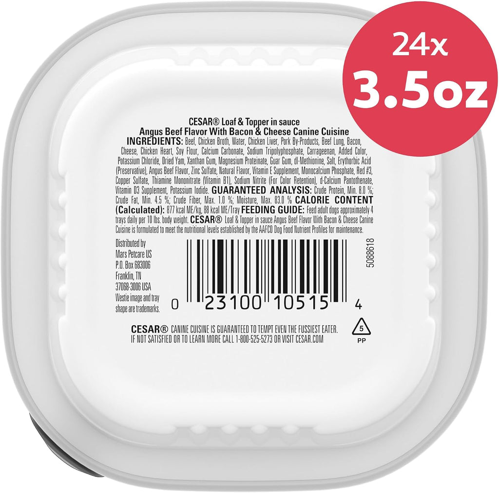 Cesar Loaf & Topper Wet Dog Food, Ham & Egg Flavor, 3.5 oz, 24 Count | Pork #1 ingredient, easy to digest, no fillers or added sugar, use as meal or food topper, easy peel trays
