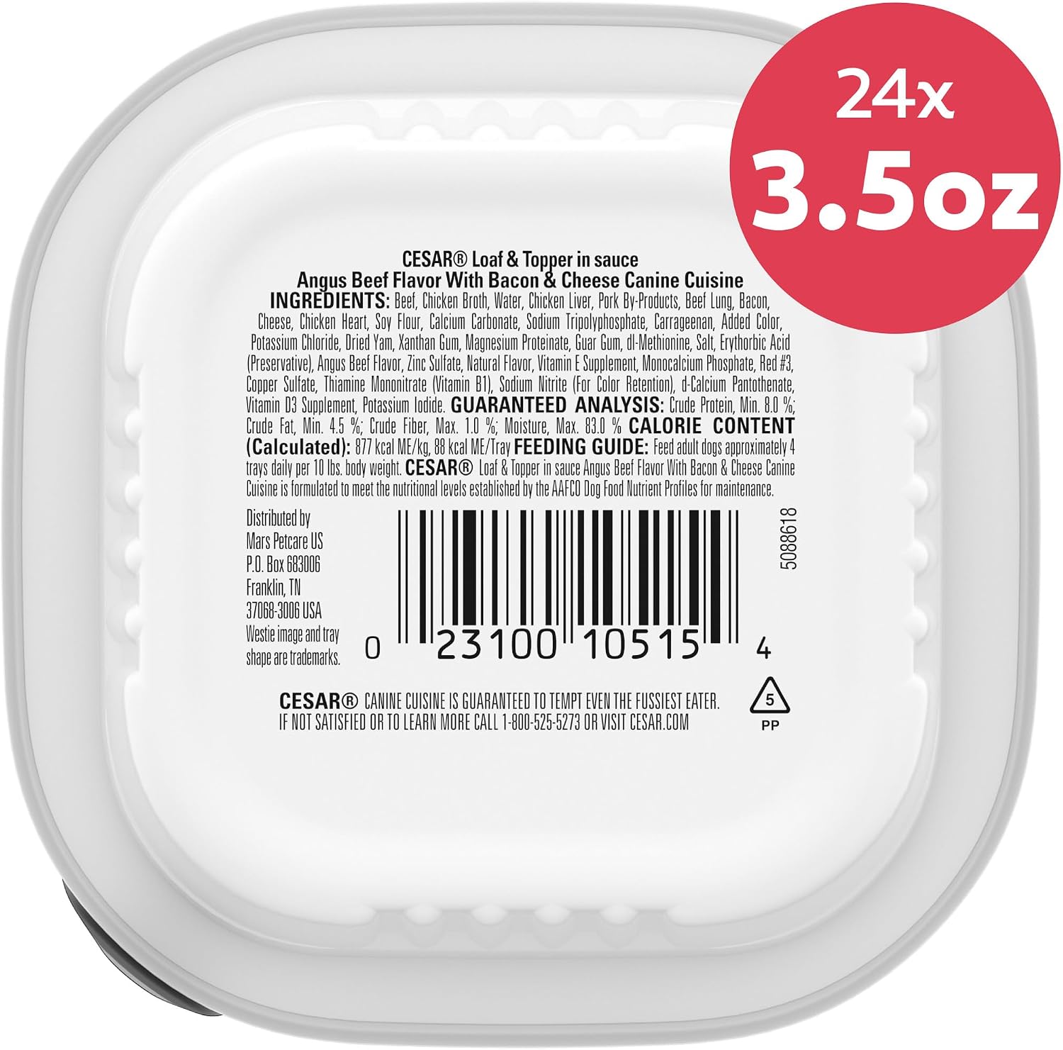 Cesar Loaf & Topper Wet Dog Food, Ham & Egg Flavor, 3.5 oz, 24 Count | Pork #1 ingredient, easy to digest, no fillers or added sugar, use as meal or food topper, easy peel trays