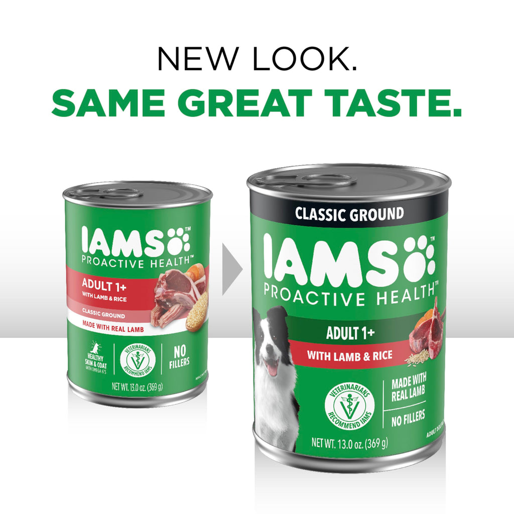 IAMS Proactive Health Ground Wet Dog Food, Lamb & Rice, 13 oz, 6-Pack | Real lamb, supports whole-body health, Omega-6 for skin & coat, no fillers or artificial flavors, 100% complete & balanced