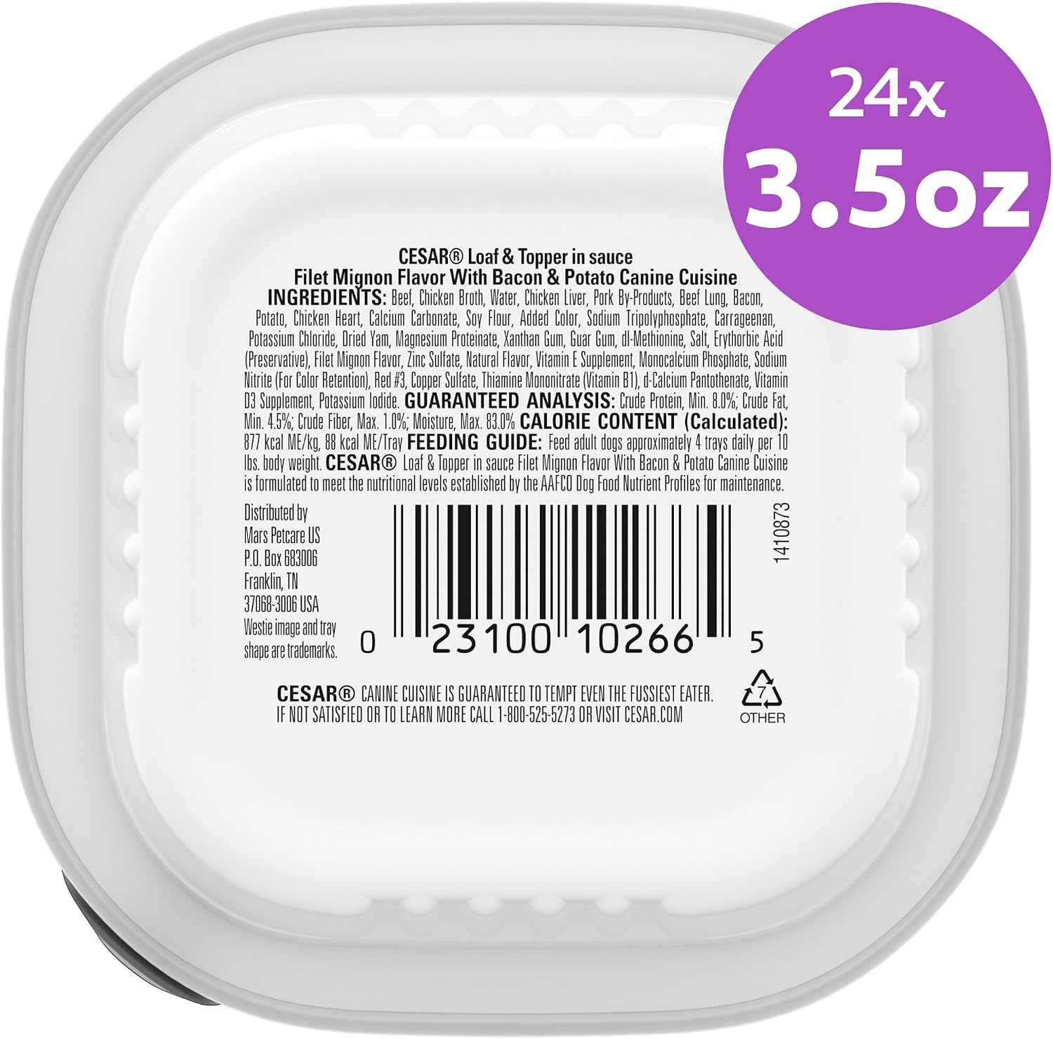 Cesar Loaf & Topper Wet Dog Food, Ham & Egg Flavor, 3.5 oz, 24 Count | Pork #1 ingredient, easy to digest, no fillers or added sugar, use as meal or food topper, easy peel trays