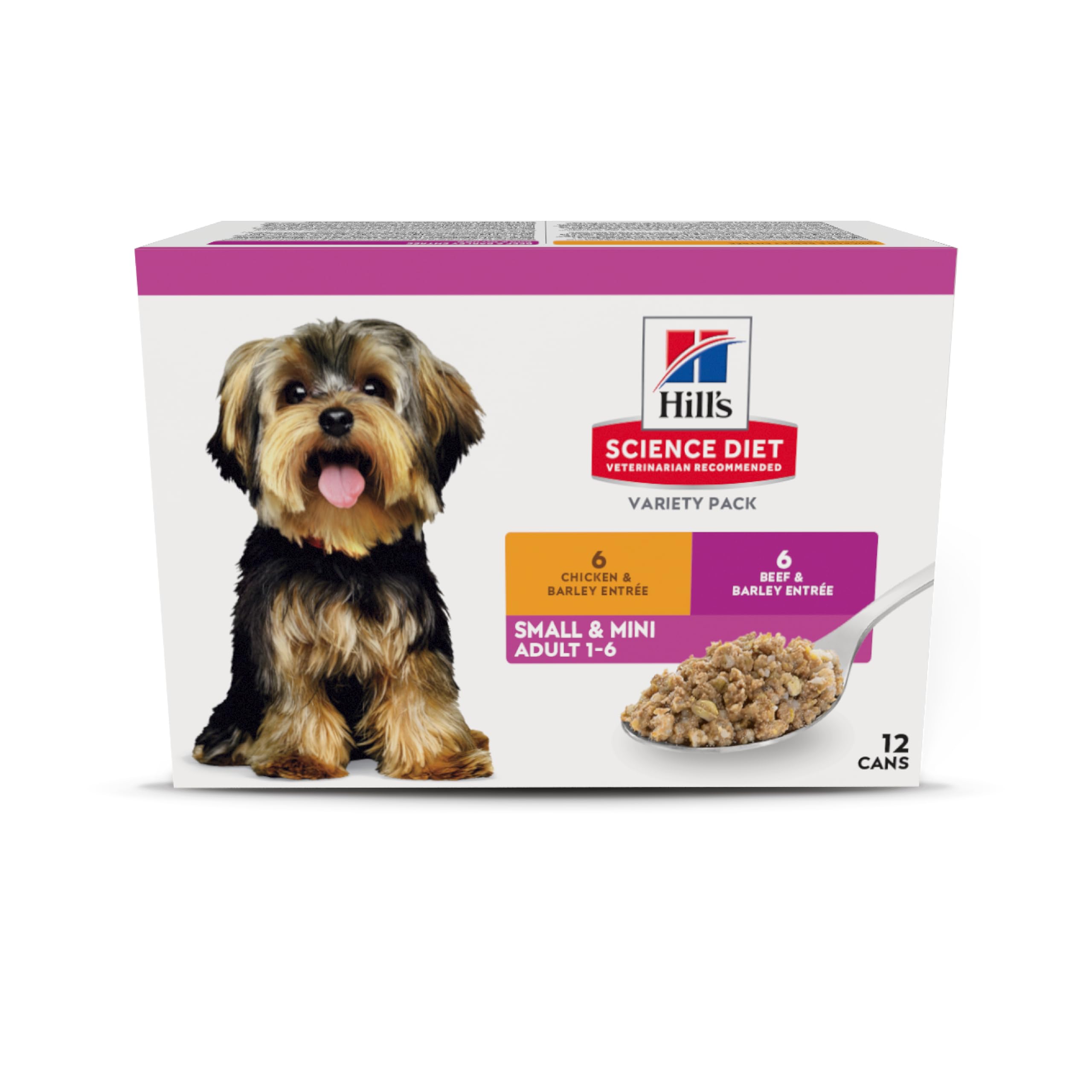 Hill's Science Diet Adult 1-6 Small & Mini Wet Dog Food Variety Pack | #1 Veterinarian Recommended, Chicken & Vegetables, Beef & Vegetables, 3.5 oz. Trays, 12-Pack