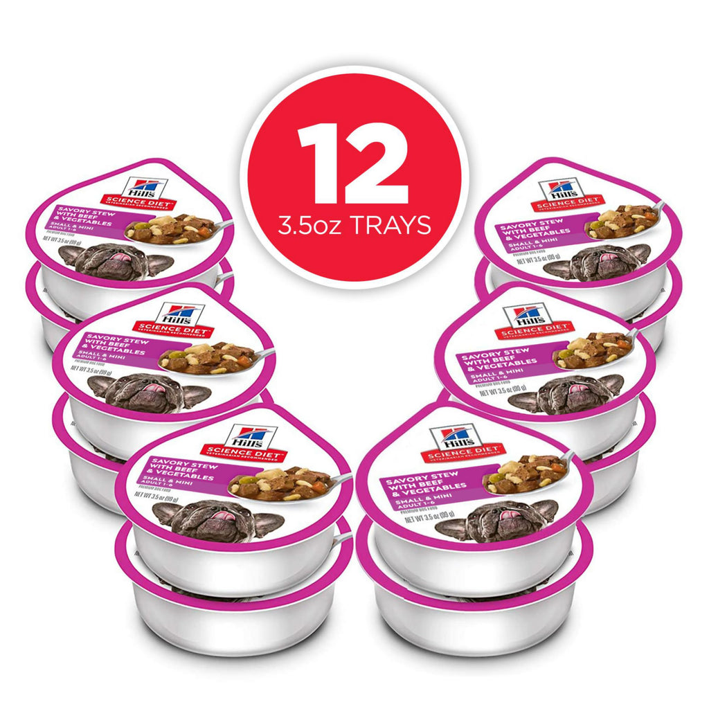 Hill's Science Diet Adult 1-6 Small & Mini Wet Dog Food Variety Pack | #1 Veterinarian Recommended, Chicken & Vegetables, Beef & Vegetables, 3.5 oz. Trays, 12-Pack