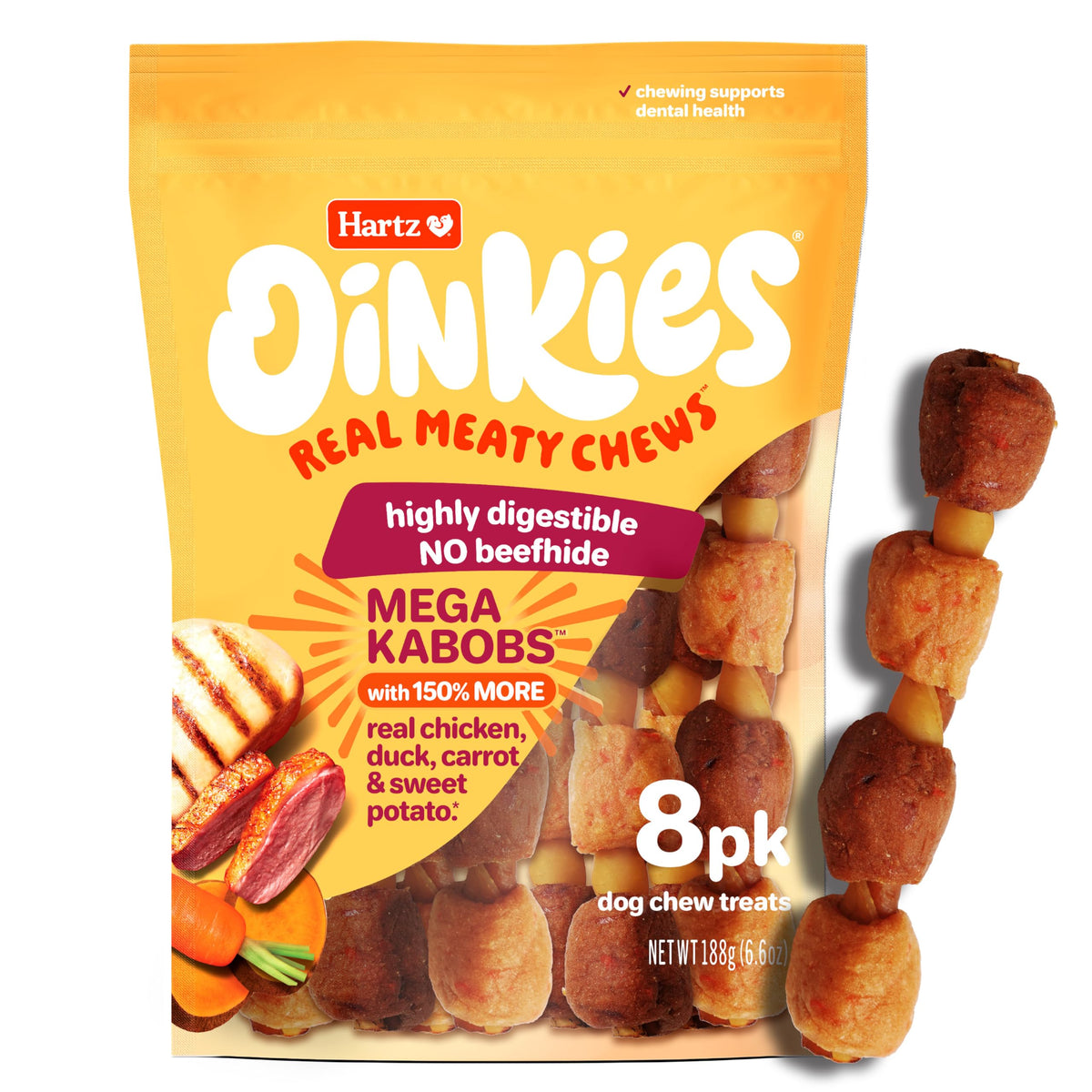 Oinkies Hearty Kabobs Rawhide‑Free Dog Treats, 18 Count