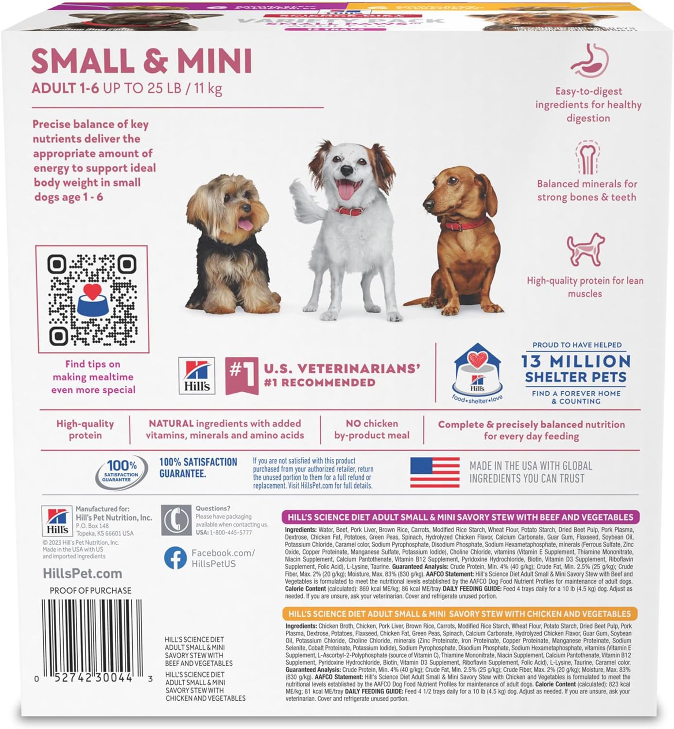 Hill's Science Diet Adult 1-6 Small & Mini Wet Dog Food Variety Pack | #1 Veterinarian Recommended, Chicken & Vegetables, Beef & Vegetables, 3.5 oz. Trays, 12-Pack