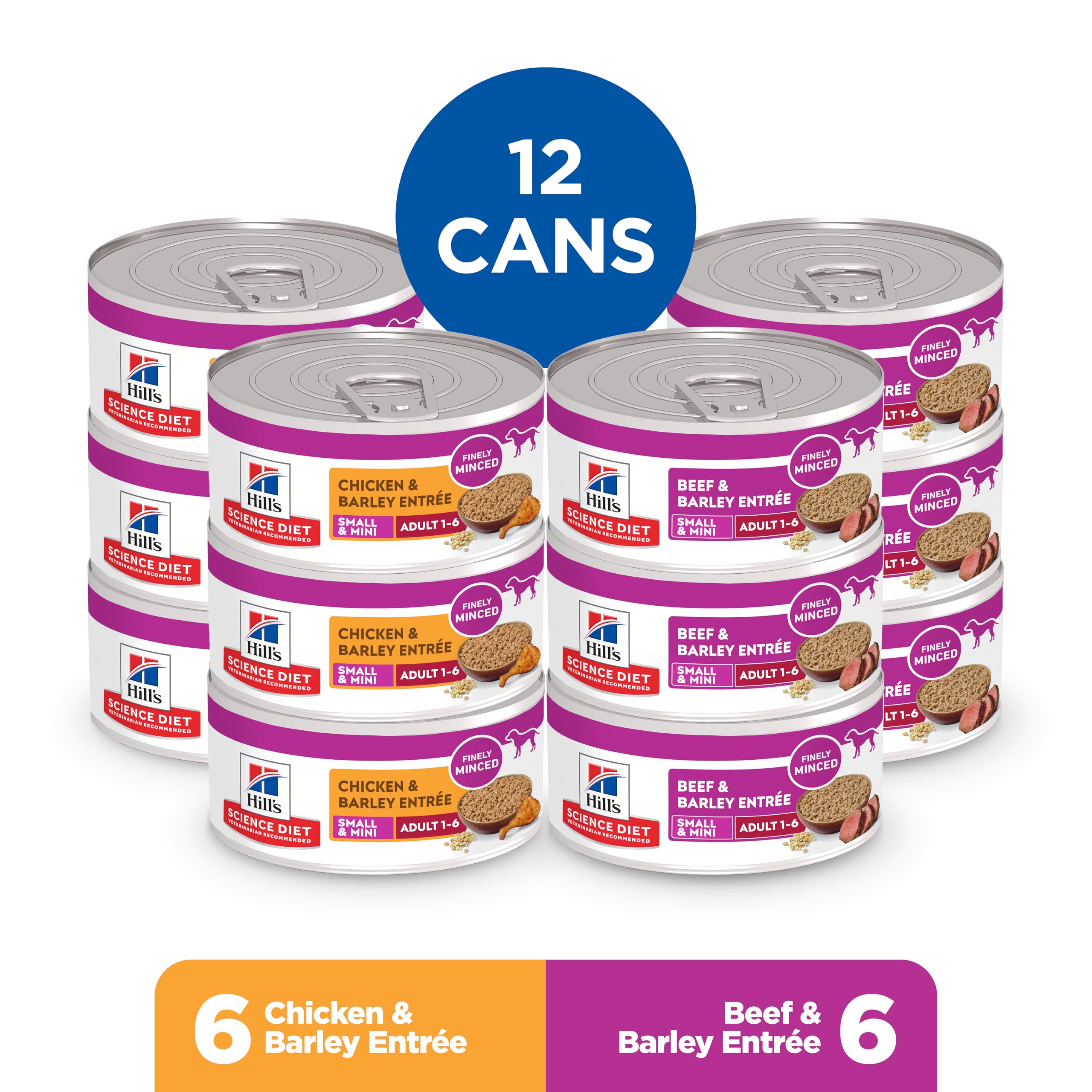 Hill's Science Diet Adult 1-6 Small & Mini Wet Dog Food Variety Pack | #1 Veterinarian Recommended, Chicken & Vegetables, Beef & Vegetables, 3.5 oz. Trays, 12-Pack