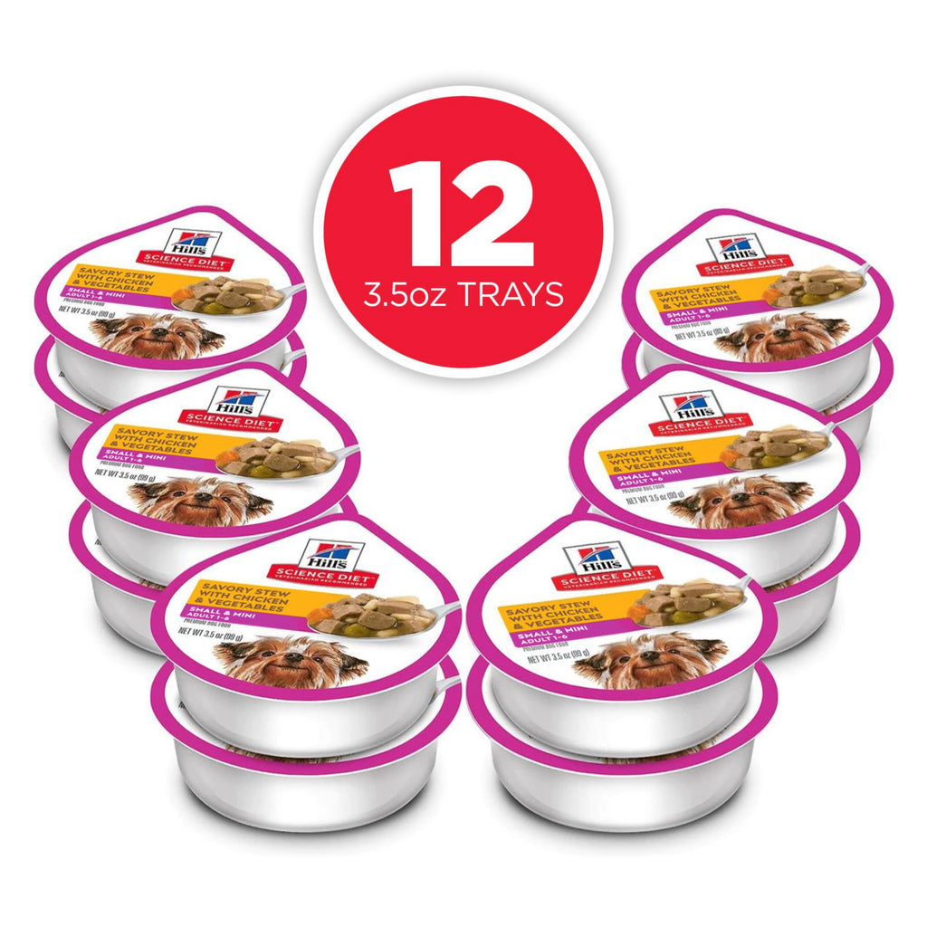 Hill's Science Diet Adult 1-6 Small & Mini Wet Dog Food Variety Pack | #1 Veterinarian Recommended, Chicken & Vegetables, Beef & Vegetables, 3.5 oz. Trays, 12-Pack