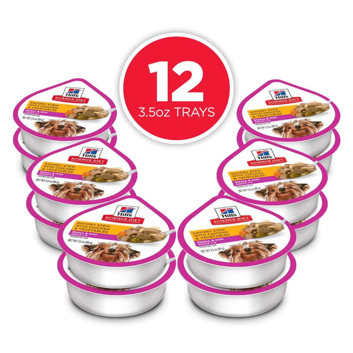 Hill's Science Diet Adult 1-6 Small & Mini Wet Dog Food Variety Pack | #1 Veterinarian Recommended, Chicken & Vegetables, Beef & Vegetables, 3.5 oz. Trays, 12-Pack