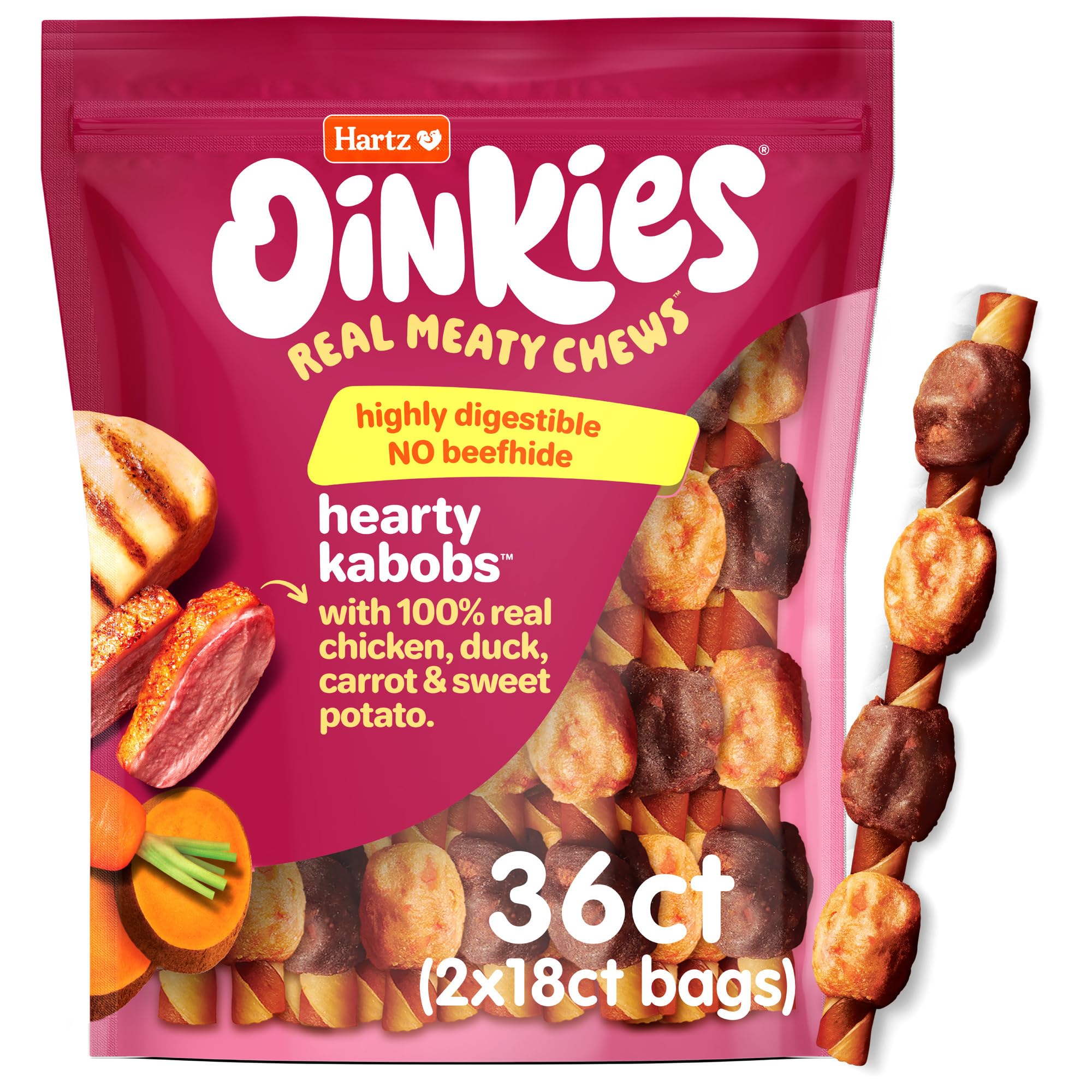 Oinkies Hearty Kabobs Rawhide‑Free Dog Treats, 18 Count