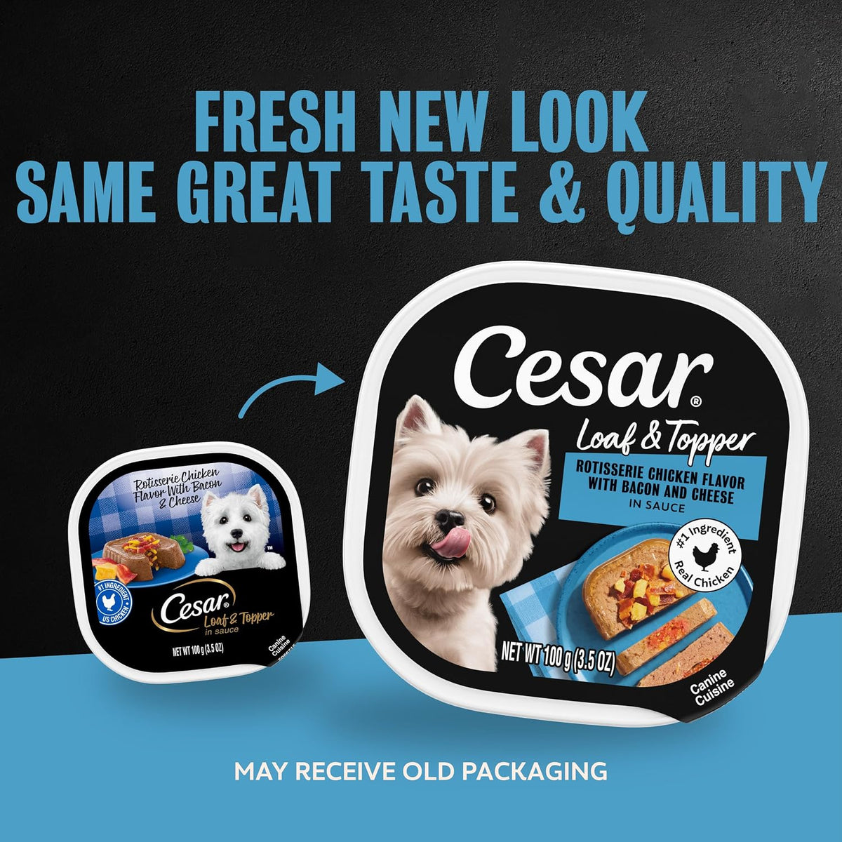 Cesar Loaf & Topper Wet Dog Food, Ham & Egg Flavor, 3.5 oz, 24 Count | Pork #1 ingredient, easy to digest, no fillers or added sugar, use as meal or food topper, easy peel trays