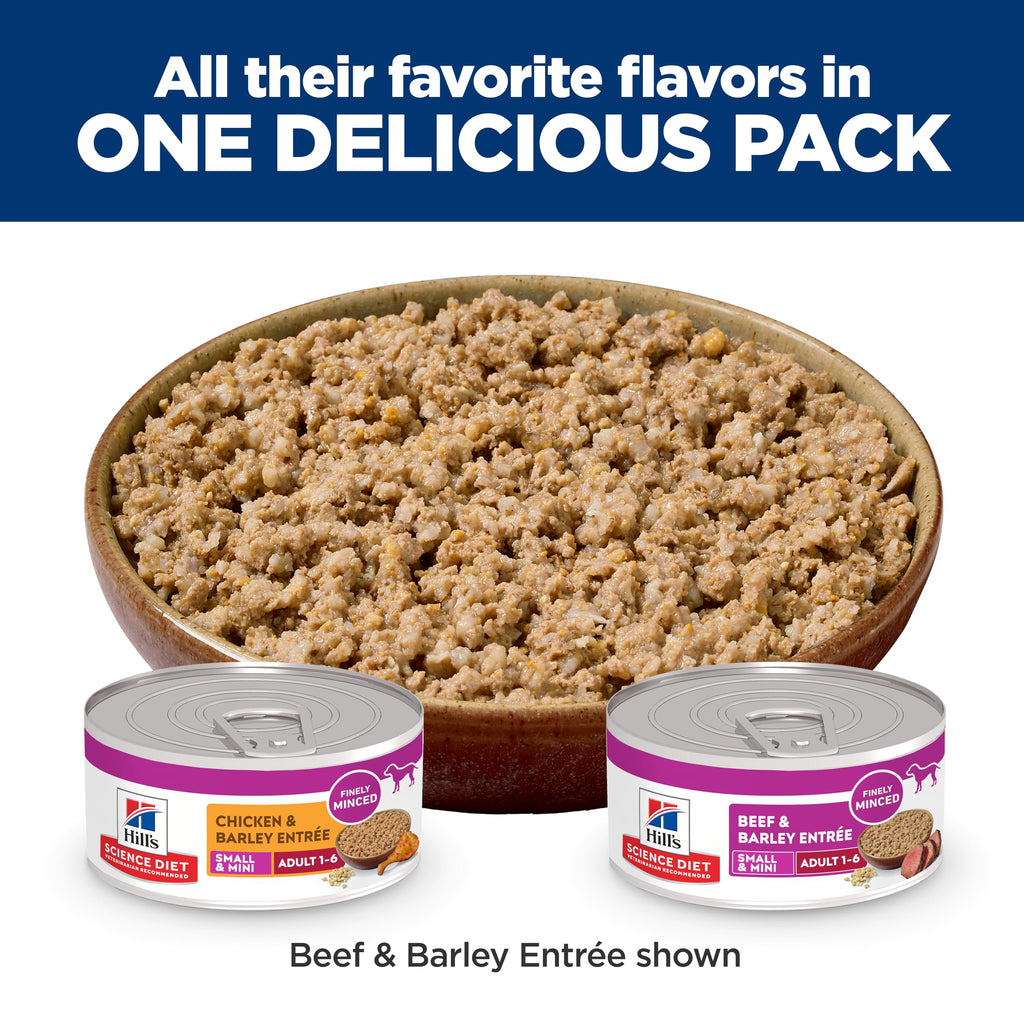 Hill's Science Diet Adult 1-6 Small & Mini Wet Dog Food Variety Pack | #1 Veterinarian Recommended, Chicken & Vegetables, Beef & Vegetables, 3.5 oz. Trays, 12-Pack