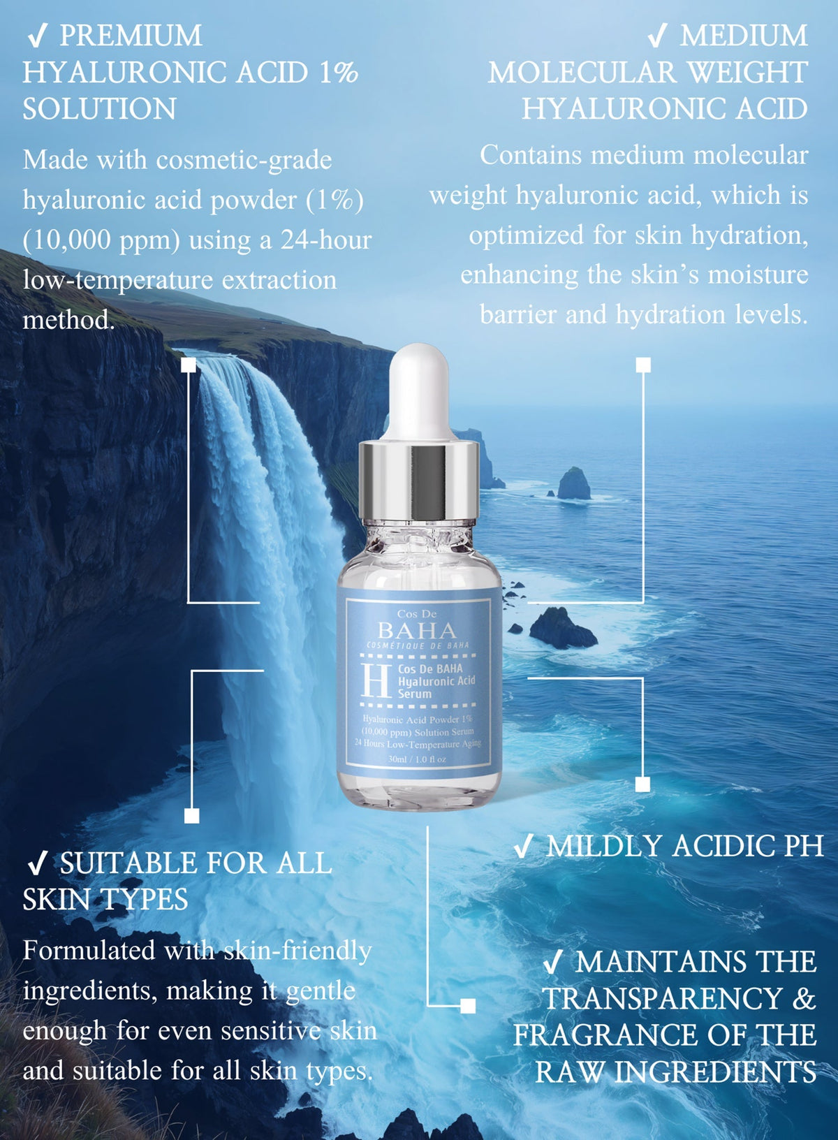 Pure Hyaluronic 1% 10,000 ppm Serum 30ml (H)